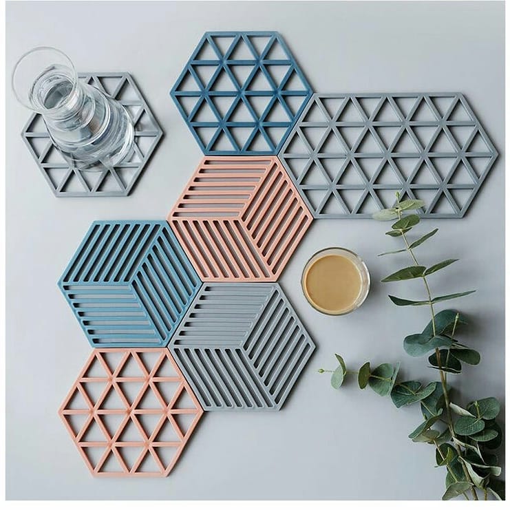  زیر لیوانی شش ضلعی(طرح راه راه و لوزی)